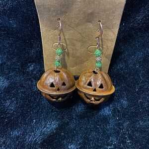 Rustic Metal and Pave beaded pumpkin earrings.